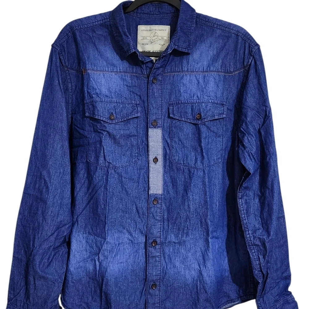 Casual Blue Button Down Shirt with Textured Cotton